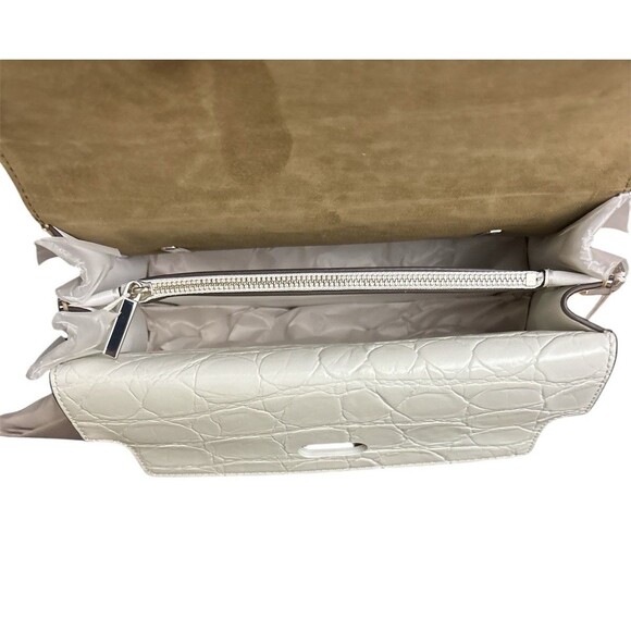Tory Burch Lee Radziwill Croc-embossed Leather Shoulder Bag Blanc White New $949 - Picture 7 of 11